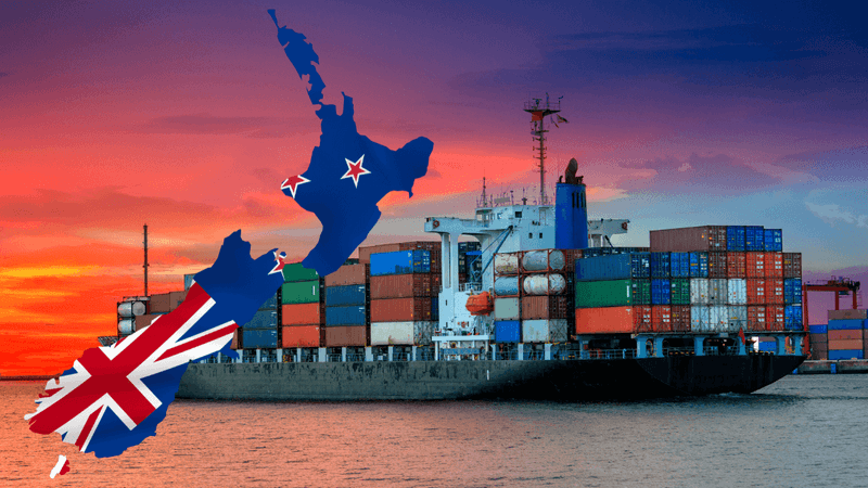 Shipping containers at New Zealand port ready for international moving and freight transport